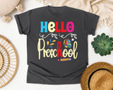 Hello Preschool Backpack graphic tee in Pepper