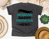 Husband Daddy Protector Hero White graphic tee in Pepper