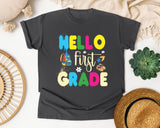 Hello First Grade Sneakers graphic tee in Pepper