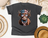 Patriotic Highland Cow graphic tee in Pepper