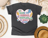 Back To School Supplies In Heart Shape graphic tee in Pepper