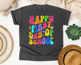 Happy First Day Of School Groovy graphic tee in Pepper