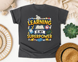 Learning Is My Superpower graphic tee in Pepper
