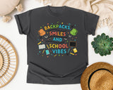 Backpacks Smiles And School Vibes Doodle graphic tee in Pepper
