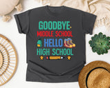 Goodbye Middle School Hello High School graphic tee in Pepper