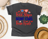 Bold Stripes Bright Stars Brave Hearts graphic tee in Pepper