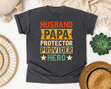 Husband Papa Protector Provider Hero graphic tee in Pepper