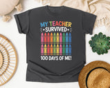 My Teacher Survived 100 Days Of Me Crayons graphic tee in Pepper
