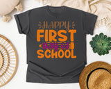 Happy First Day Of School White 2 3 graphic tee in Pepper