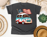 Patriotic Van With Flag graphic tee in Pepper