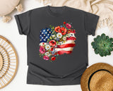 Floral American Flag Grey 2 graphic tee in Pepper