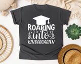 Roaring Into Kindergarten White 2 graphic tee in Pepper