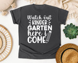 Watch Out Kindergarten Here I Come White 2 graphic tee in Pepper