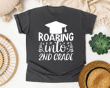 Roaring Into 2nd Grade White 2 graphic tee in Pepper