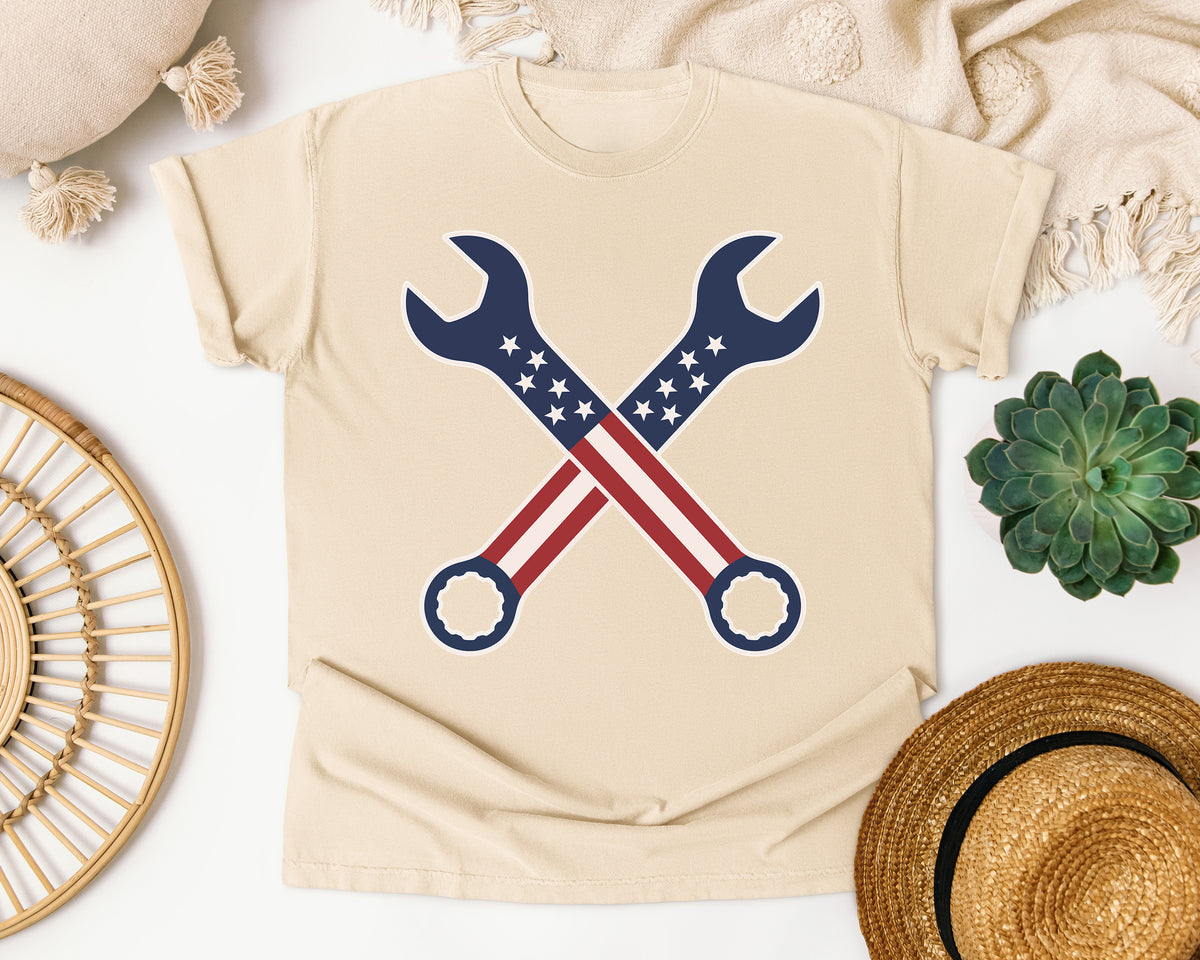 American Flag Crossed Wrenches Comfort Colors Shirt