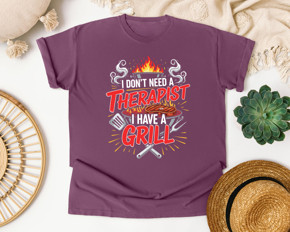 No Therapist Needed Just A Grill graphic tee in Berry Comfort Colors 1717