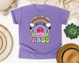 Back To School Rainbow Backpack in Violet Comfort Colors 1717 tee