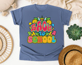 Back To School Bright Letters in Blue Jean Comfort Colors 1717 tee