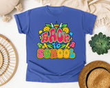 Back To School Bright Letters in Flo Blue Comfort Colors 1717 tee