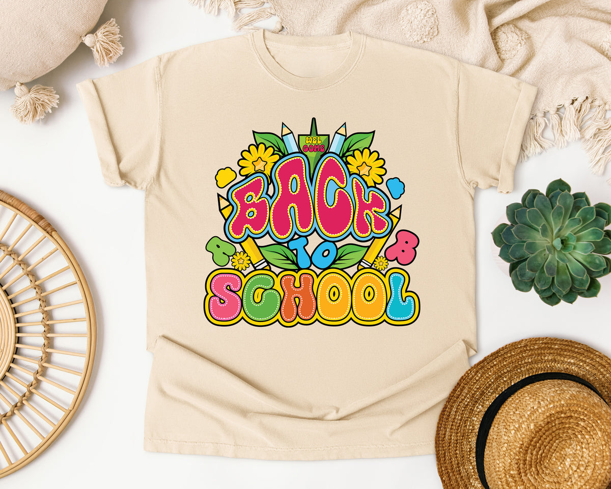 Back To School Bright Letters in Ivory Comfort Colors 1717 tee