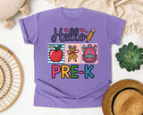 Hello Pre-K in Violet Comfort Colors 1717 tee