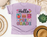 Hello First Grade in Orchid Comfort Colors 1717 tee