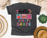 Hello First Grade in Pepper Comfort Colors 1717 tee