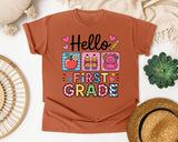 Hello First Grade in Yam Comfort Colors 1717 tee
