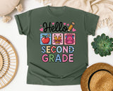 Hello Second Grade in Moss Comfort Colors 1717 tee