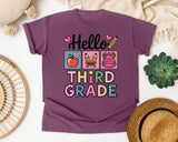 Hello Third Grade in Berry Comfort Colors 1717 tee