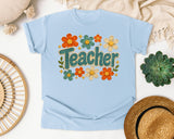 Teacher Floral Stitch in Chambray Comfort Colors 1717 tee