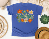 Teacher Floral Stitch in Flo Blue Comfort Colors 1717 tee