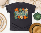 Teacher Floral Stitch in Graphite Comfort Colors 1717 tee