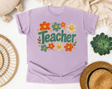Teacher Floral Stitch in Orchid Comfort Colors 1717 tee