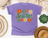 Teacher Floral Stitch in Violet Comfort Colors 1717 tee