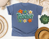 Teacher Daisy Stitch in Blue Jean Comfort Colors 1717 tee