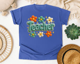 Teacher Daisy Stitch in Flo Blue Comfort Colors 1717 tee