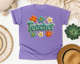 Teacher Daisy Stitch in Violet Comfort Colors 1717 tee