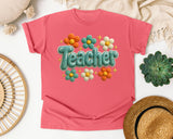 Teacher Daisy Stitch in Watermelon Comfort Colors 1717 tee