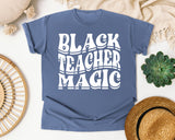 Black Teacher Magic Light Print in Blue Jean Comfort Colors 1717 tee