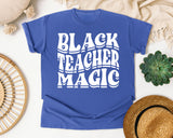 Black Teacher Magic Light Print in Flo Blue Comfort Colors 1717 tee