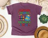 Crayons Packed Backpack Ready in Berry Comfort Colors 1717 tee
