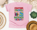 Crayons Packed Backpack Ready in Blossom Comfort Colors 1717 tee
