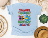 Crayons Packed Backpack Ready in Chambray Comfort Colors 1717 tee