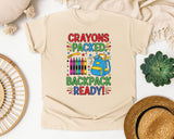 Crayons Packed Backpack Ready in Ivory Comfort Colors 1717 tee