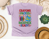 Crayons Packed Backpack Ready in Orchid Comfort Colors 1717 tee