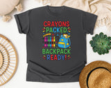 Crayons Packed Backpack Ready in Pepper Comfort Colors 1717 tee