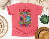 Crayons Packed Backpack Ready in Watermelon Comfort Colors 1717 tee