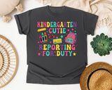 Kindergarten Cutie Reporting For Duty in Pepper Comfort Colors 1717 tee