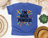 I'm Back Pencils in Flo Blue Comfort Colors 1717 tee